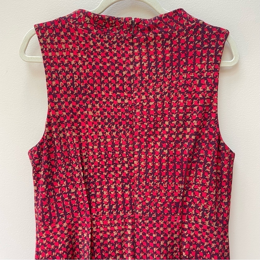 Lord & Taylor Red Houndstooth Sleeveless Mock Neck Mod Style Midi Dress Size 14 - Picture 8 of 10